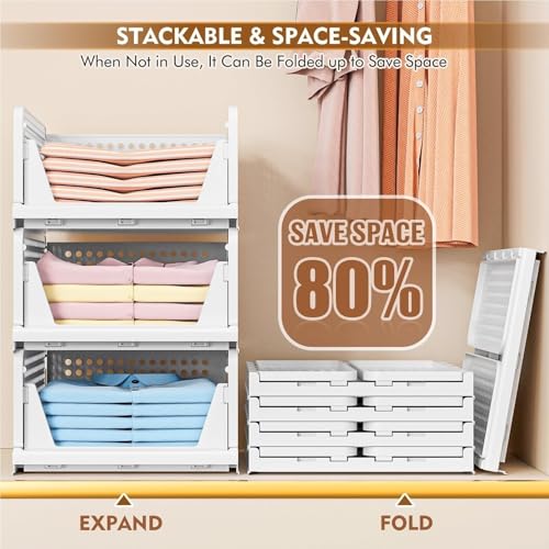 Cestas apilables organizadores de cajones plegables para almacenaje de baño y cocina 5