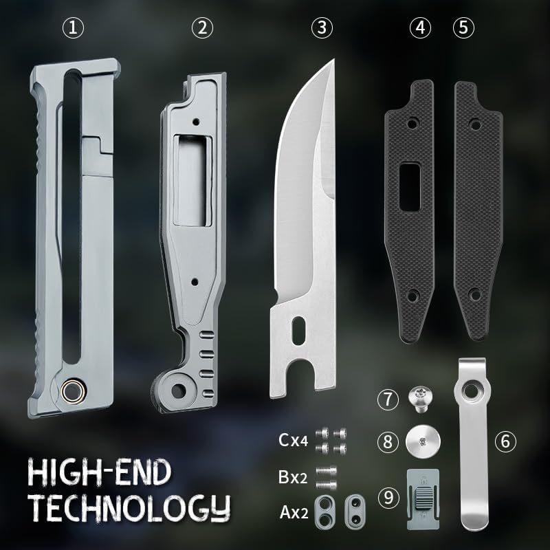 Folding Pocket Knife Kit, Camping EDC Knife, 3.15" D2 Steel Blade, T6 Aluminium Inlay G10 Handle, Camping Folding Knife for Men Woman