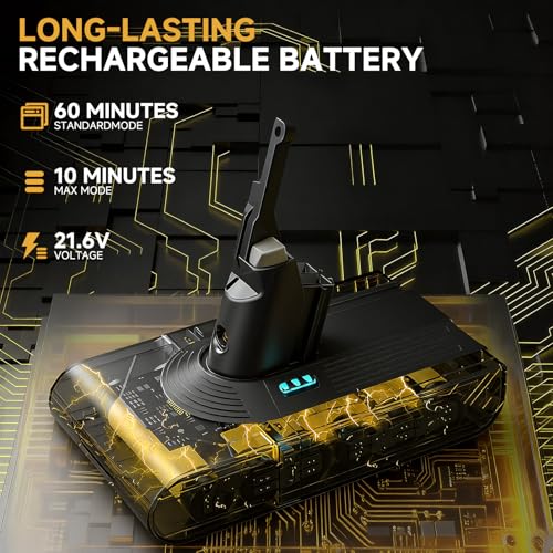 CELLPOW Upgraded 9000mAh SV10/V8 Battery Replacement Compatible with Dyson V8 Animal/Absolute/Motorhead/Fluffy Series Cordless Vacuum Cleaner with 4 Filters (3 Pre + 1 Post).