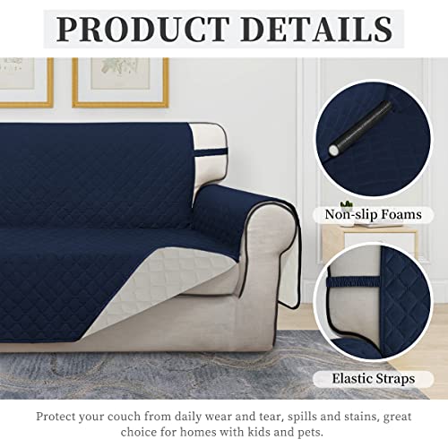 Issuntex Double Protection 100% Waterproof Loveseat Sofa Covers For Living Room, Couch Covers For 2 Cushion Couch Sofa, Reversible Furniture Protector Sofa Cover For Dogs (Loveseat, Navy/Ivory) #TOP4