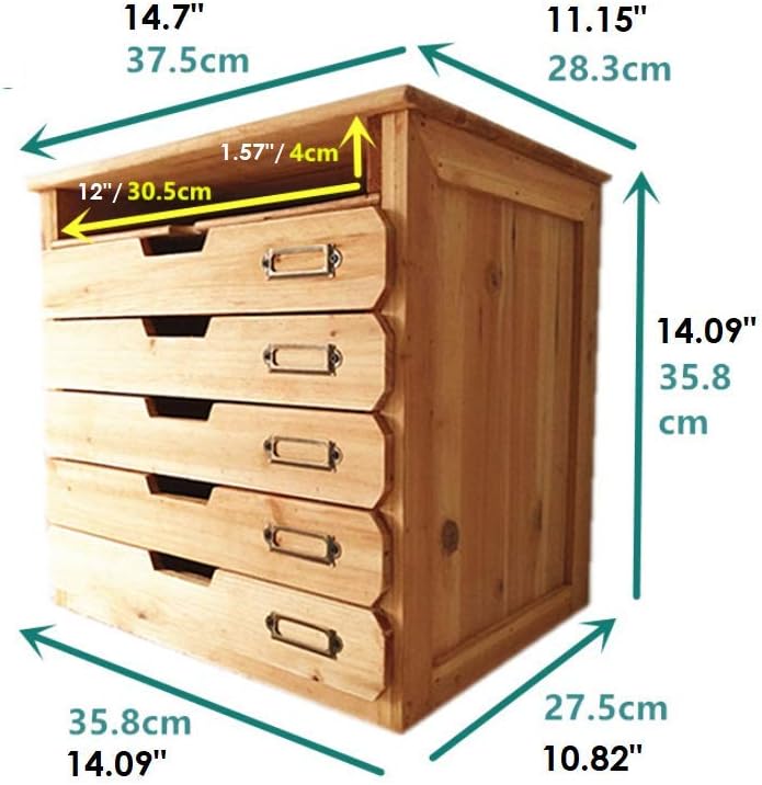 5 Flat Drawer Organizer for Home or Office Desk - Wooden Chest of Drawers - File Organizer with Drawers & 1 Paper Tray Slot - Desk Organizer w/ Storage Drawers & Label Holders - Wood File Box