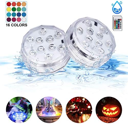 Submersible Led Lights with Remote IP68 Waterproof Underwater Led Pond Lights Multi-Color Battery Operated Fountain, Aquarium, Vase, Hot Tub, Fish Tank, Holiday Party Decorations Lights (2Pack)