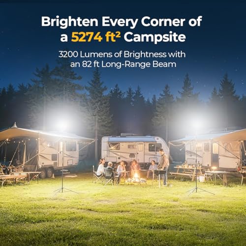 BougeRV Telescoping Camping Light, 3200 Lumen Outdoor Lantern, 8000mAh LED Lantern, 7.55 ft Tall, 90-Hour Runtime, Rechargeable Tent Lamp for Camping, Emergency, Hiking, Outdoor, Fast Charging Version - Image 3