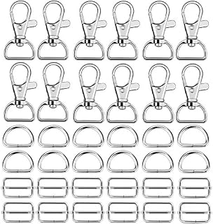Hysagtek 60 Pcs Metal Keychain Bulk - Swivel Snap Hooks, D Ring and Slide Buckle Triglide for Handbag Purse Hardware Fasteners, Strap, Backpack DIY Craft Accessories, 1 Inch, Silver