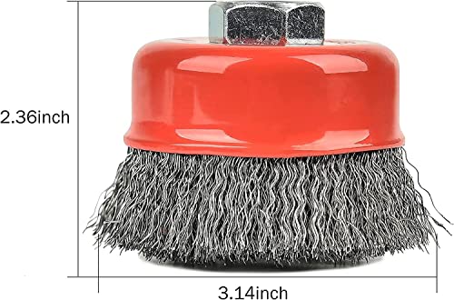 Image of A A IN A017T 3 Inch Wire Wheel Brush Cup Brush Set, 10 Pack Wire Cup Brush for Grinders, 5 /8-Inch-11 Threaded Arbor, Max RPM 12,500, Light-Duty Conditioning for Metal, Rust Removal, Abrasives