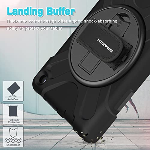 Braecn Kindle Fire 7 Tablet Case 2022 12Th Generation ,Heavy Duty Shockproof Protective Case With Rotating Hand Strap,Carrying Shoulder Strap/Kickstand For Amazon Fire 7 2022 Tablet - Black #TOP4