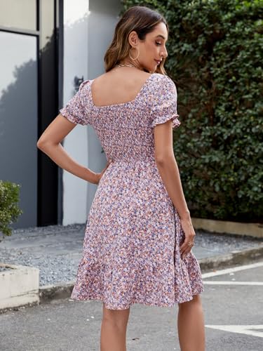Image of Lyrur Women's Short Sleeve Summer Dresses 2026 Spring Casual Square Neck Easter Dress A-Line Tiered Sundress with Pockets