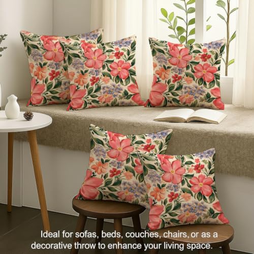 Image of STITCHNEST 'Little Meadow Series' Cushion Cover | Set of 5 | Floral Cushion Cover 16 inch x 16 inch