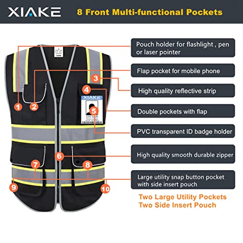 Image of XIAKE Reflective Safety Vest for Men & Women High Visibility Class 2 Vest with Pockets Meets ANSI Standards