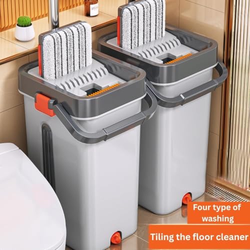 Image of Mop Bucket Heavy Quality Floor Mopp with Bucket, Aluminium pad,Flexible Kitchen tap Flat Squeeze Cleaning Supplies 360 Flexible Mopp Head /2 Reusable Pads Clean Home Floor Home Effective DC2