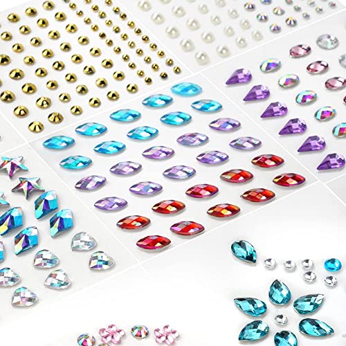URAQT Glitzersteine Selbstklebend, 9 Blätter Gesicht Strasssteine Schmucksteine, Face Jewels Glitzer Stein für Make-up Karneval Schminke Parties