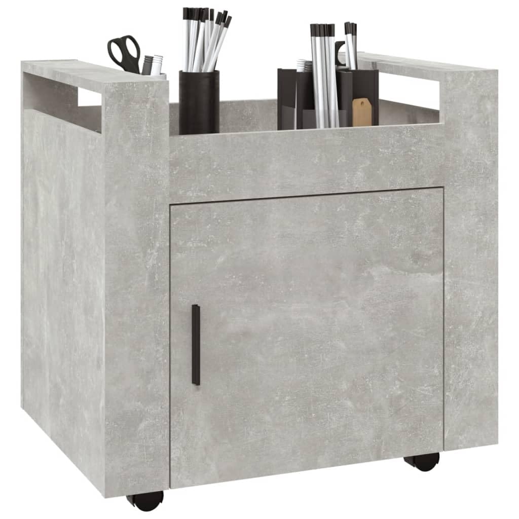 Bürowagen Betongrau 60x45x60 cm Holzwerkstoff mit 4 Rollen und Stabiler Oberplatte für Büroorganisation und Aufbewahrung