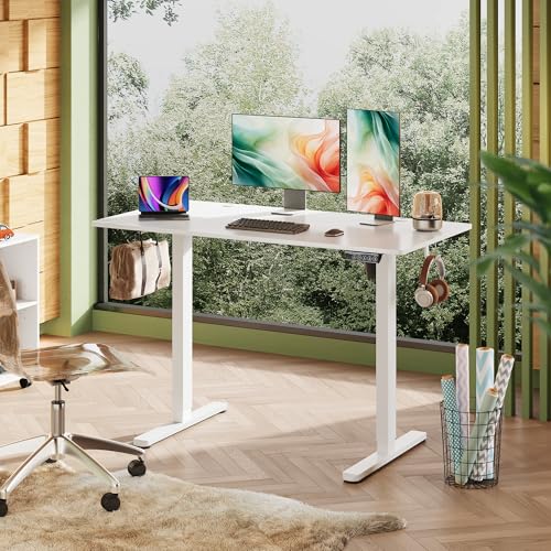 Image of DEVAISE Upgraded 48 x 24 Inch Standing Desk, One-Piece Desktop Electric Standing Desk with Adjustable Height, 3-Preset Memory Sit Stand up Desk, Computer Desk for Home, Office (White)