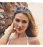 Formery Stars Natural Stones Crown Headband Silver Crescent Moon Blue Aventurine Quartz Hairband ...