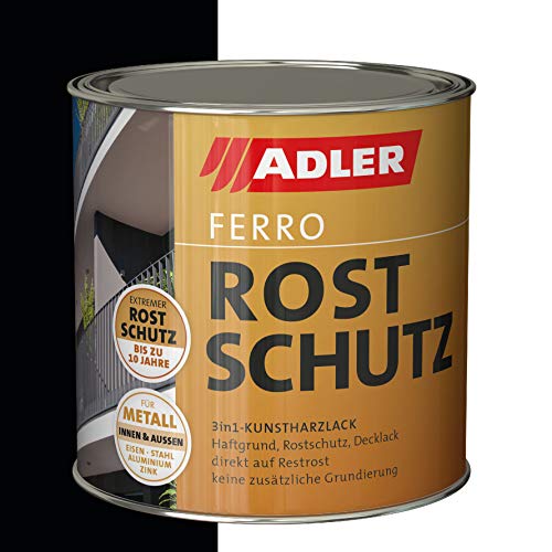 ADLER Ferro Rostschutz - RAL9005 Tiefschwarz 2,5 L - Dekorative, beständige Rostschutzfarbe für Eisen, Stahl, Zink und…