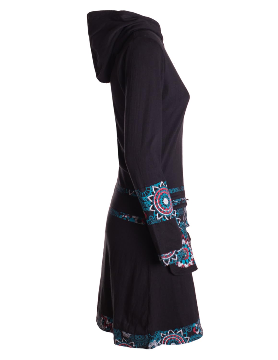 Vishes Alternative Bekleidung - Damen Winterkleid Kapuzenkleid Langarm Baumwoll-Jersey kurz bis Knielang Mandala-Print Gürteltasche warmes Sweatkleid Herbst Winter