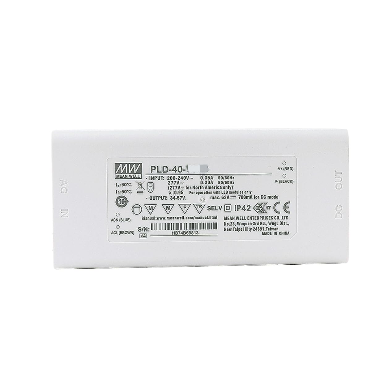 MEAN WELL PLD LED Driver， PLD-40-350B 40W 350mA