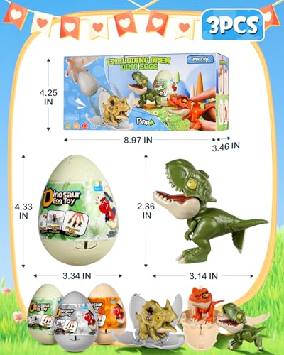 Image of 3 Pack Jumbo Dinosaur Eggs - Drop to Hatching Dinosaur Eggs Toys Birthday Gifts for Boys 3 4 5 6 7 8, Christmas Kids Gifts for Grandkids, Easter Basket Stuffer