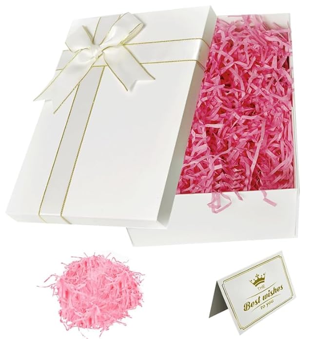 XWCHASA Caixa de presente com tampa 29 x 21 x 10,5 cm, caixa de presente de aniversário, cartão de felicitação, ráfia Hamper Shreds para casamentos, aniversários, Natal