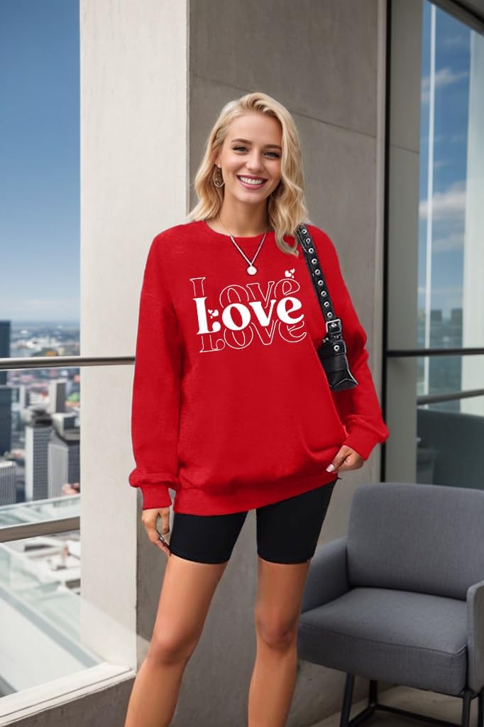 Valentines Sweatshirt for Women Love Letter Sweater Love Heart Graphic Pullover Tops - Image 3