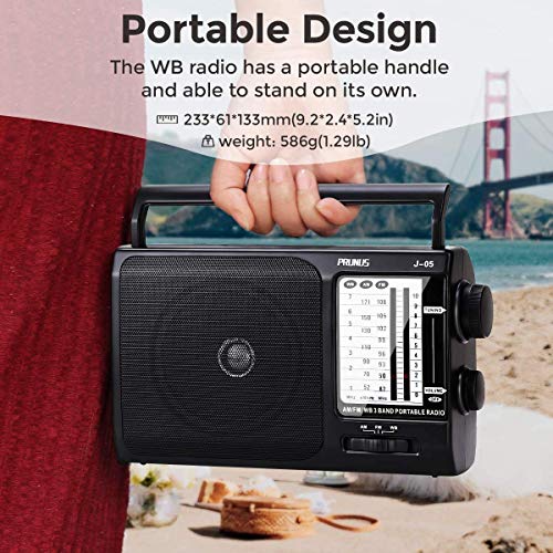 J-05 Portable AM FM Radio NOAA Weather Transistor Radio with Excellent Reception, Battery Operated by 3X D Cell Batteries or AC Power for Household & Outdoor, by Prunus