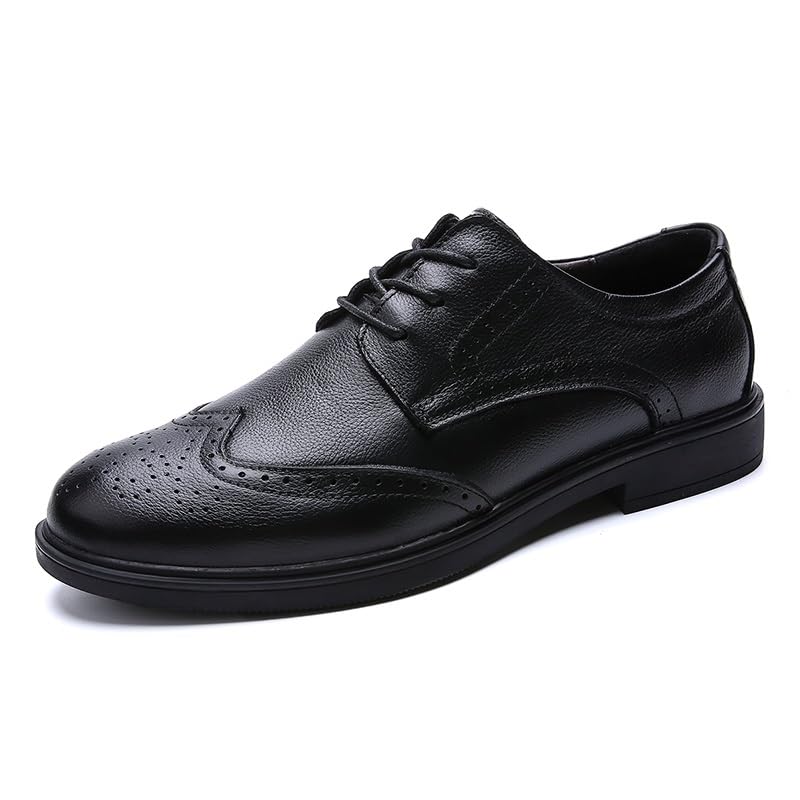 Formal Dress Shoes for Men Lace Up Brogue Embossed Wingtips Leather Derby Shoes Block Heel Slip Resistant Anti-Slip Party(8)