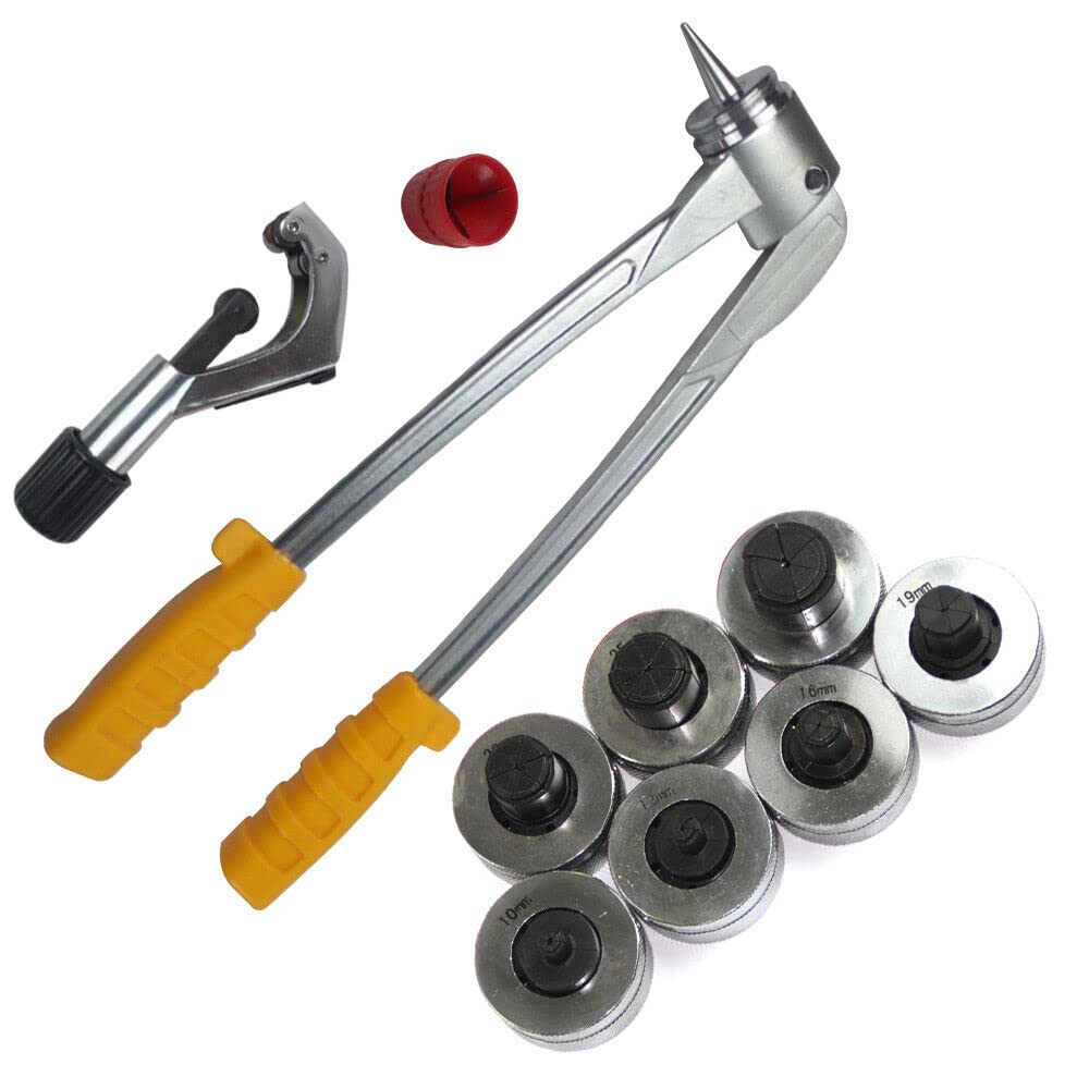 Zestaw szczypiec do rur 10-28 mm, szczypce do rur z 7 głowicami poszerzającymi, do cięcia rur z tworzywa sztucznego, do miedzi, aluminium, miękkich metali