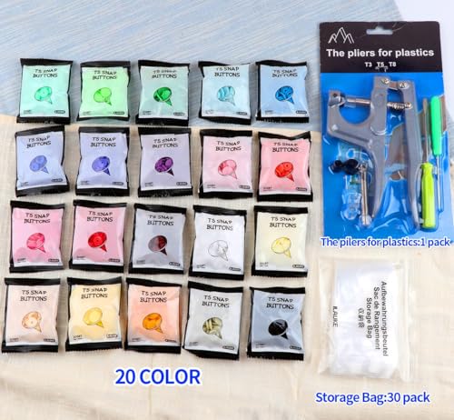 Miniatura 2 de Ilauke - Botones A Presión De Plástico, 400 Unidades Y Alicates T5, 12 Mm, Multicolores, 20 Colores