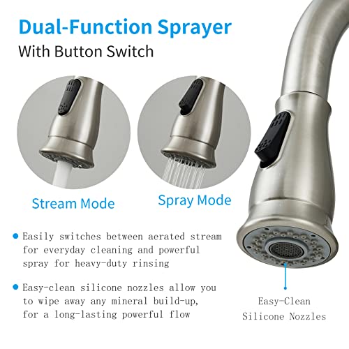 Peskoe Kitchen Faucet With Pull Down Sprayer Brushed Nickel High Arc Single Handle Stainless Steel Kitchen Sink Faucets Modern Dual Function 360 Degree Swivel #TOP5
