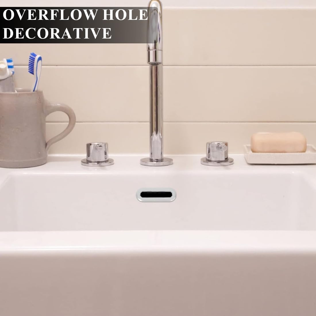 Set 6 Anelli Tappo Troppo Pieno per Lavello, Copertura Decorativa Rettangolare per Foro Lavandino in Cucina o Bagno