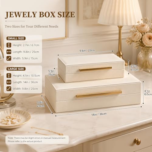 OIHYA Set of 2 Shagreen Decorative Box, Modern Faux Leather Beige Decorative Storage Boxes with Lids and Metal Handles, Jewelry & Memory Box for Home, Office Decor (Beige+Gold Handles) by OIHYA - Image 5