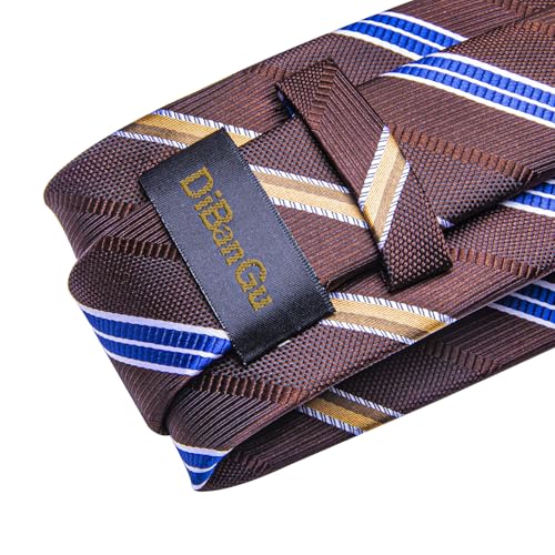 Image of DiBanGu Silk Ties for Men Necktie and Lapel Pin Brooch Set Formal Woven Paisley Plaid Striped Solid Tie Wedding Party