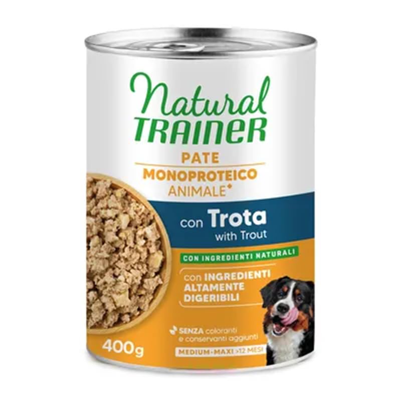 Natural Trainer Sensitive No Gluten Medium - Maxi - Cibo Umido per Cani con Trota e Cerali Integrali 12 x 400 g