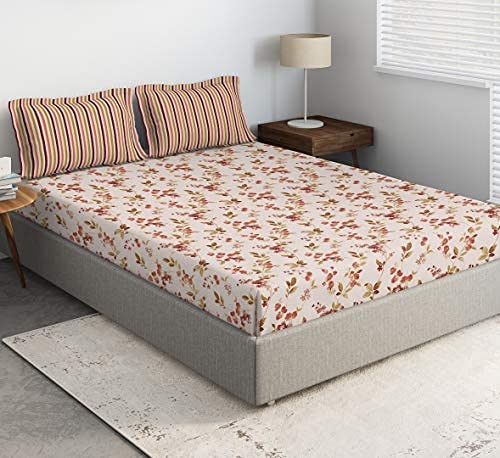 DDECOR Live beautifulDDECOR - Florette 100% Cotton Double Bedsheet with 2 Pillow Covers, Red