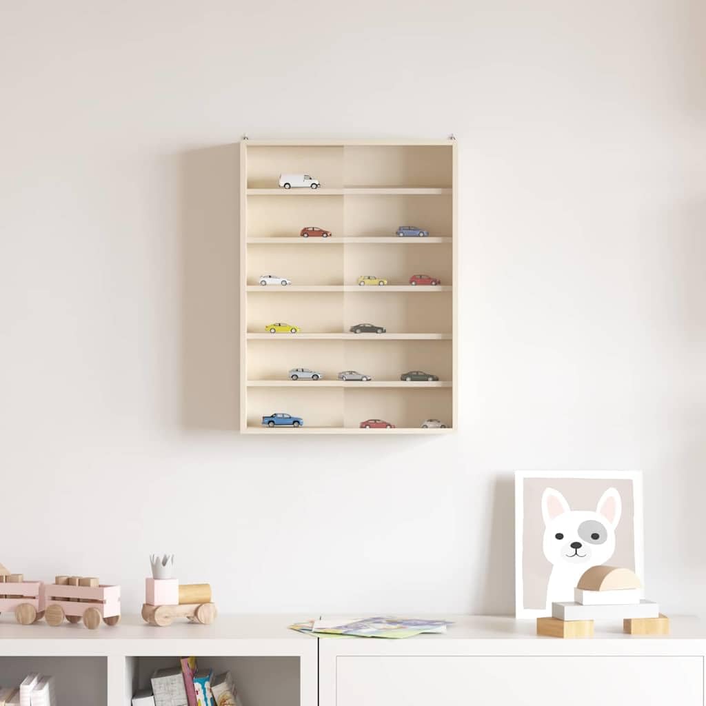 Wandregal Holz Sammelvitrine Braun 40 x 8,5 x 54 cm mit Schiebetür und Regal Modernes Design für Bücher Pflanzen Deko im Wohnzimmer Schlafzimmer Flur