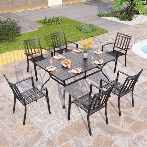 Image of PHI VILLA Stackable Patio Chairs, Set of 6, Wrought Iron & Alloy Steel | Black Stackable Wrought Iron Outside Dining Chairs, All Weather Heavy-Duty Furniture for Patio, Deck, Porch, Backyard