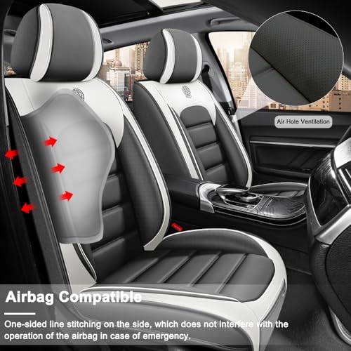 Image of 2 Seat Covers for Hyundai Santa Fe XL 2001-2024,Premium Nappa Leather Car Seat Covers Car Seat Cushions,Waterproof Soft Seat Covers for Cars,Interior Accessories with Airbag(Luxury-Gray&White)