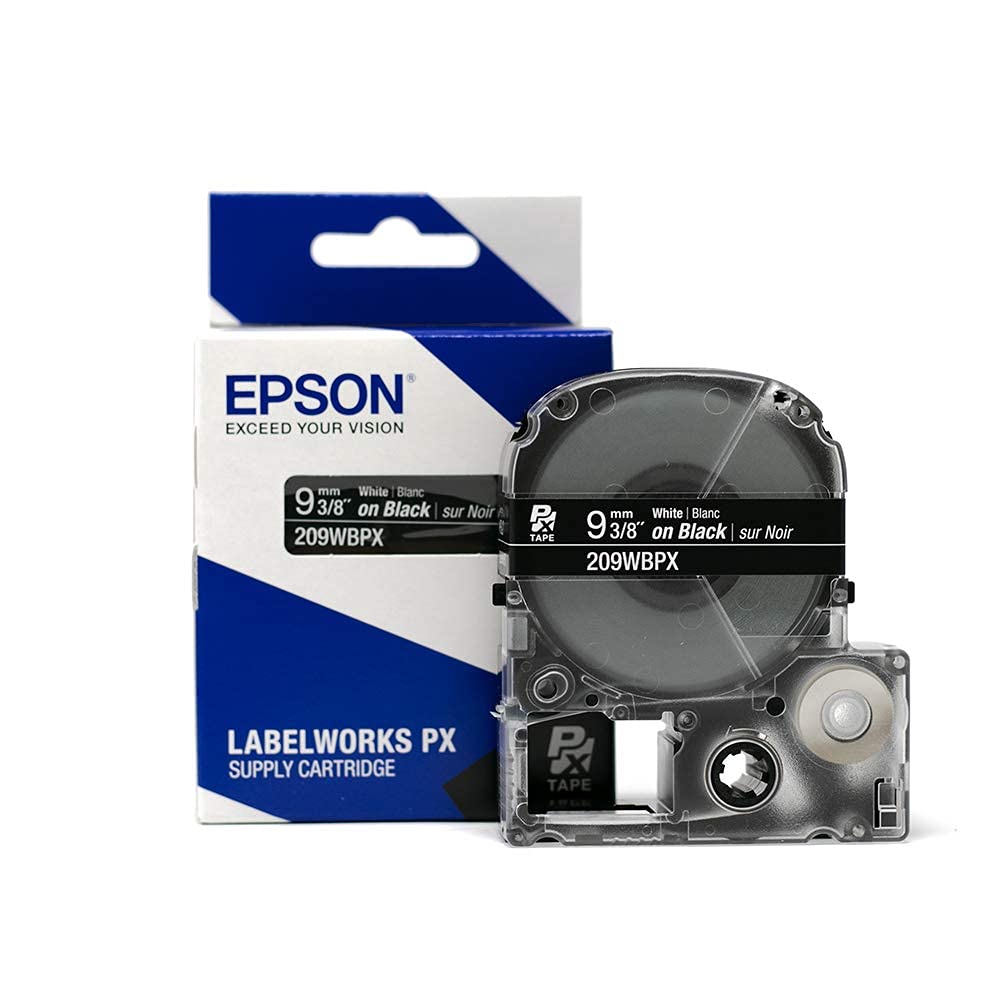 Epson LABELWORKS 209WBPX Genuine PET (Polyester) Tape Cartridge - White on Black Standard Industrial Label Maker Tape - 3/8" (9MM) Wide, 30 ft