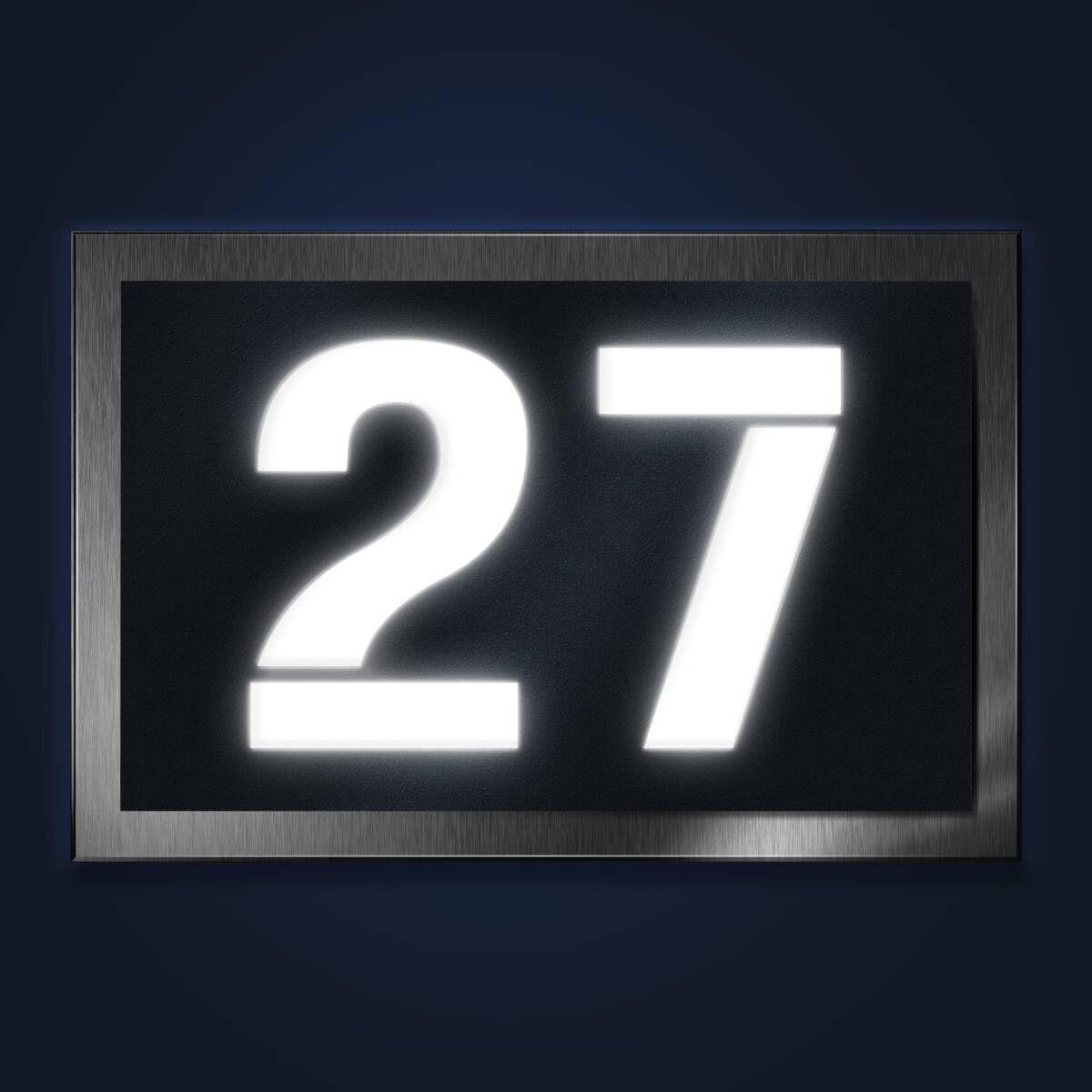 Metzler LED-Hausnummernschild 3-stellig | Edelstahl mit Acrylglas in Anthrazit RAL 7016 matt | Beleuchtetes Design-Schild 31x20 cm | witterungsbeständig, flach & modern