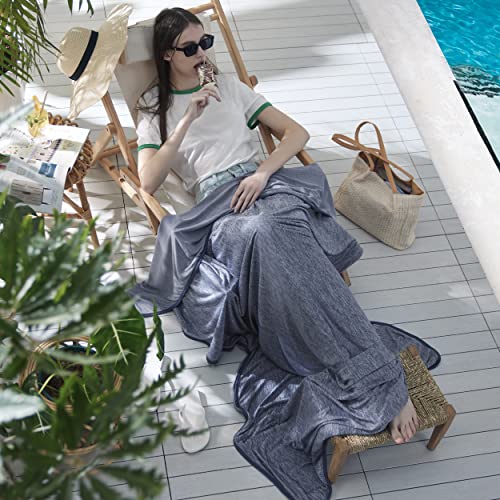 Image of Bedsure Navy Blue Cooling Blanket for Hot Sleepers - Summer Cold Throw Blanket for Bed, Arc-Chill Lightweight Summer Bedding, Cool Thin Ice Cold Cooled Throws with Rayon Derived from Bamboo, 50x70