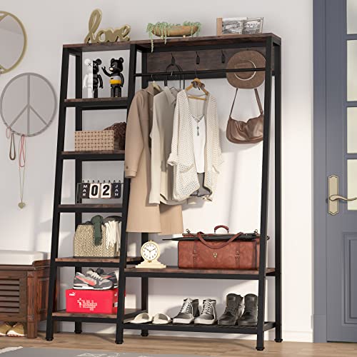 Tribesigns Entryway Hall Trees with Hooks and Shoes Bench, Freestanding Closet Organizer Clothes Rack with Coat Rack, Closet Garments Storasge Shelf for Hallway, Bedroom