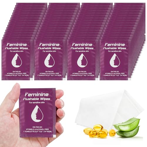 twoworld 50 Feminine Wipes Flushable Travel Individually Wrapped