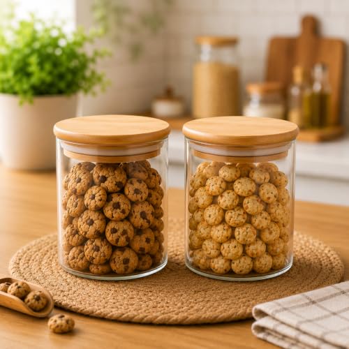 Image of Airtight Glass Storage Jar with Bamboo Lid, 500ml | Borosilicate Multipurpose Kitchen Container for Coffee, Tea, Sugar, Spices, Dry Fruits & Snacks | Pantry Organizer (Pack of 2)