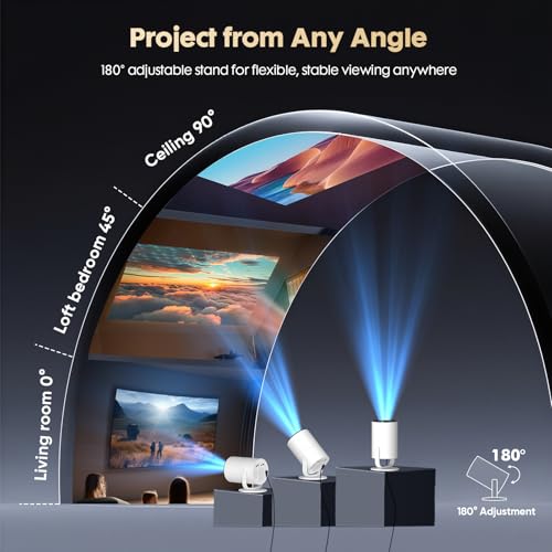 Image of Mini Projector with Android 12 & Built-in Apps, Electric Focus Portable Movie Projector, 1080P Support, WiFi & Bluetooth, 180 Rotatable, Compatible with Smartphone, HDMI & USB