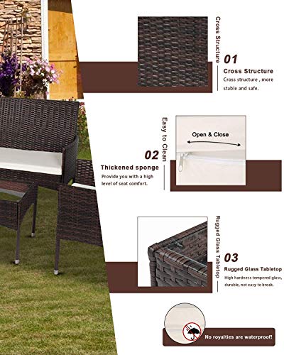 image for MIERES Patio Furniture Sets 4 Pieces-Sturdy Wicker Outdoor Indoor Conv