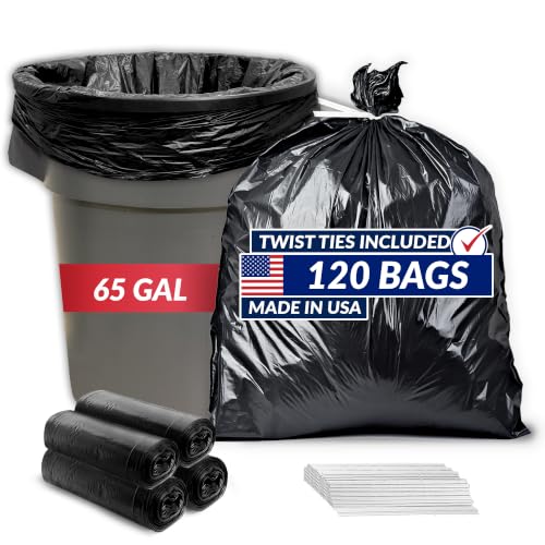 Reli. 65 Gallon Trash Bags Heavy Duty | 120 Trash Bags with Ties | Super Sizeable Black Serious Garbage Cleanup