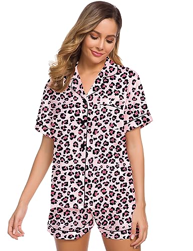 Image of SWOMOG Womens Silk Satin Pajamas Set Short Sleeve Sleepwear Button Down Top and Shorts Loungewear 2 Piece Pjs Set XS-3XL
