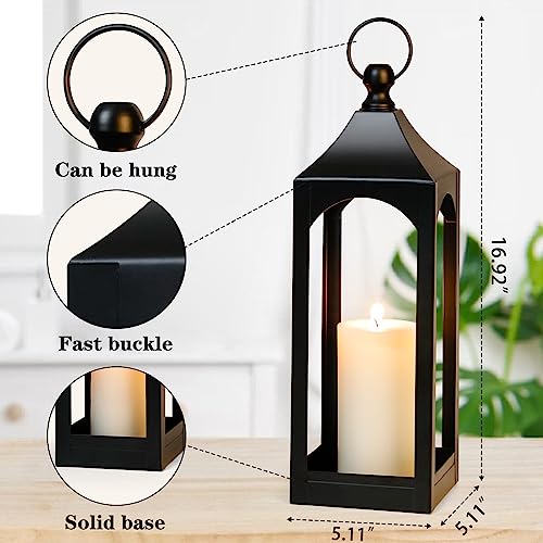 Modern Farmhouse Lantern Decor, Black Metal Decorative Hanging Candle Lanterns Ideal for Home Decor, Parties & Events, 15.1" High (No Glass Panel) - Image 3