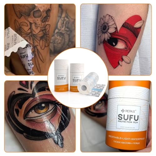Image of PEPAX SUFU Tattoo Aftercare Bandage - 4 inchx 10 Yard Second Skin Tattoo Cover Up Patch Waterproof Tattoo Bandage Breathable Tattoo Cover Up Tape Transparent Tattoo Wrap for Healing Tattoo Protection Film