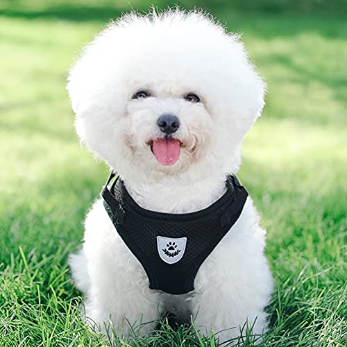Image of FEimaX Dog Harness and Leash Set for Walking, Soft Mesh Adjustable Easy Control Lightweight Cat Vest Harnesses with Reflective Strips, Escape Proof Small Dogs Cats Vests (Black, Small)